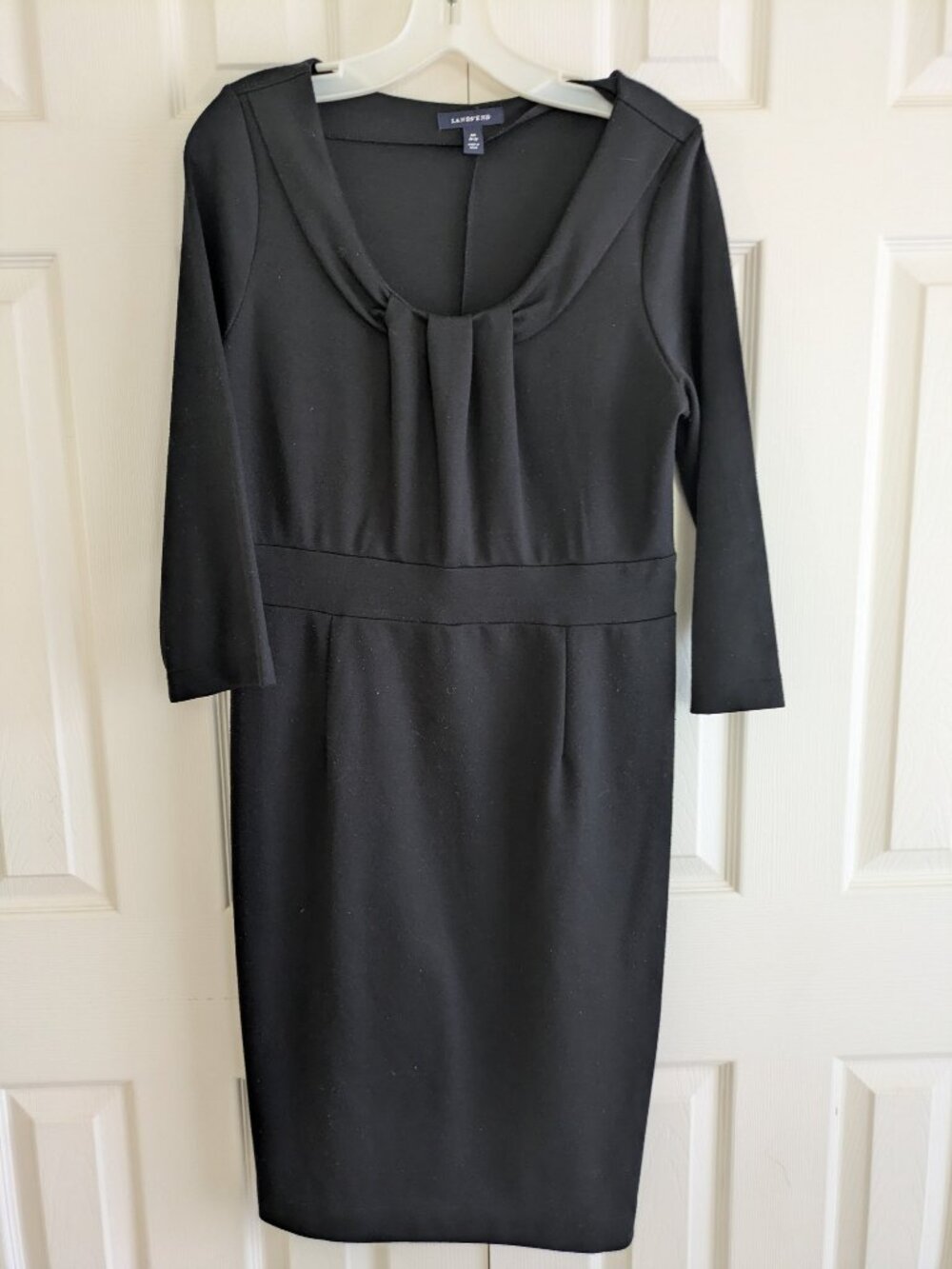 Lands End 3/4 Sleeve Black Dress, Knee Length size M